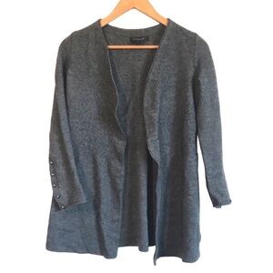 TAHARI merino wool blend open front long sleeve cardigan size Small dark gray
